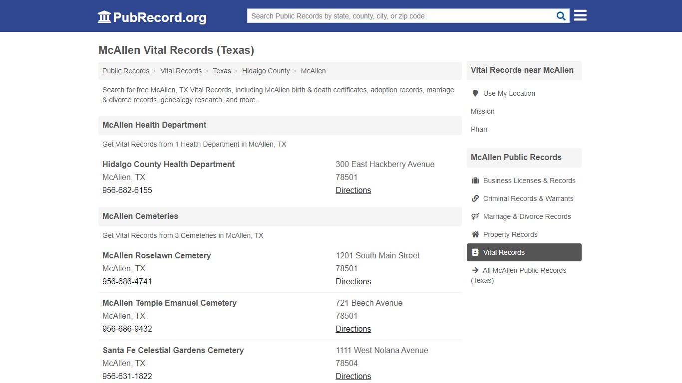 Free McAllen Vital Records (Texas Vital Records) - pubrecord.org